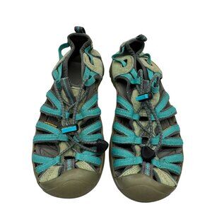 Keen Kids Newport H2 Waterproof Sandals Sz 4 Green/Blue Toe Protection Outdoor